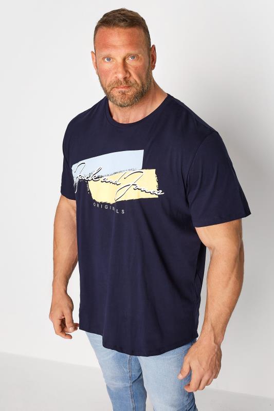 JACK & JONES Big & Tall Navy Blue Jorsunset Logo T-Shirt 1
