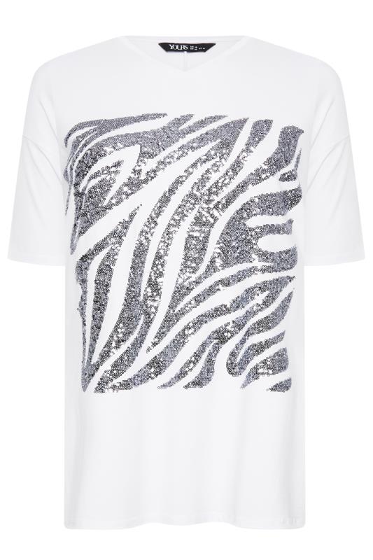 YOURS Plus Size White Zebra Print Sequin Top | Yours Clothing 6