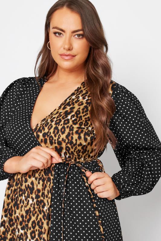 LIMITED COLLECTION Plus Size Black Contrast Leopard Polka Dot Wrap Dress | Yours Clothing 4