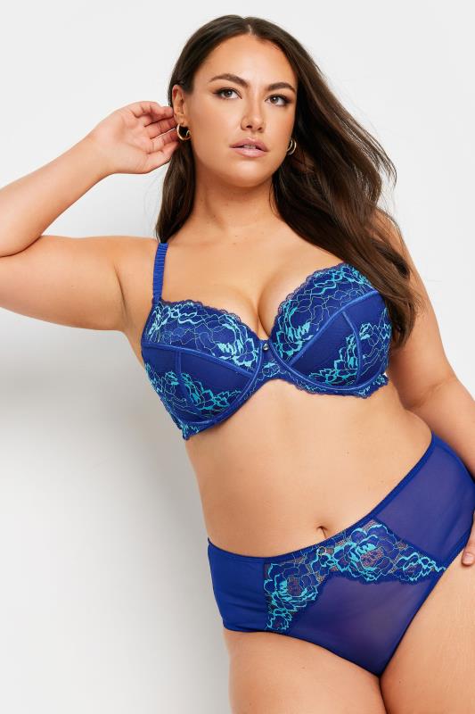 YOURS Plus Size Navy Blue Contrast Lace Detail Padded Bra | Yours Clothing 4