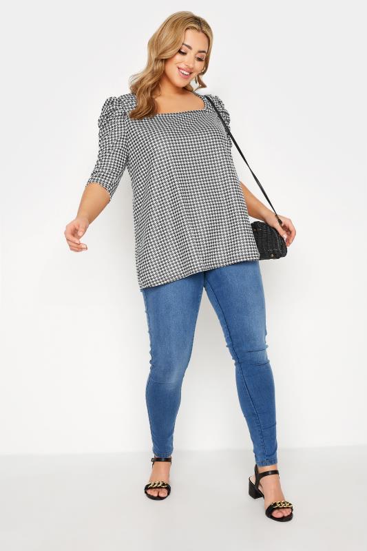 LIMITED COLLECTION Plus Size Black Dogtooth Check Puff Sleeve Top | Yours Clothing 2