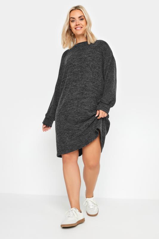  Grande Taille YOURS Curve Charcoal Grey Soft Touch Jumper Dress