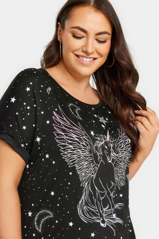 YOURS Plus Size Black Unicorn Print T-Shirt | Yours Clothing 4