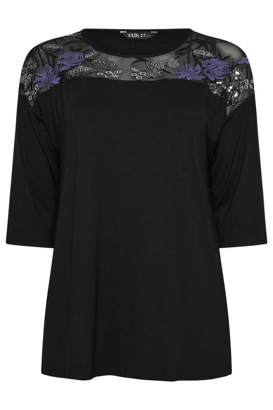 YOURS Plus Size Black & Purple Mesh Embellished Swing Top | Yours Clothing  5