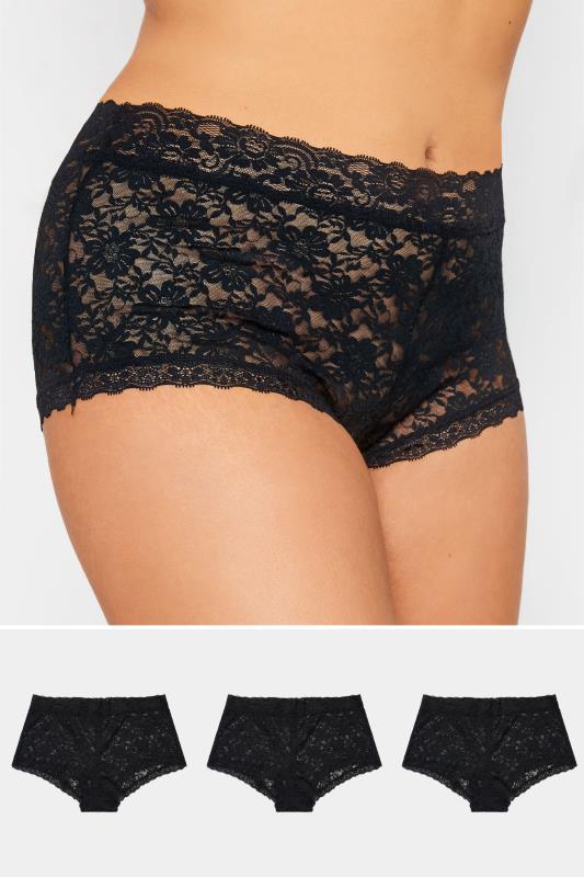  Grande Taille YOURS 3 PACK Curve Black Lace Mid Rise Shorts