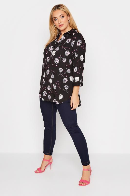 Curve Black & Pink Half Placket Blouse | Yours Clothing 2