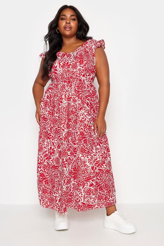 YOURS Plus Size Red Paisley Print Frill Sleeve Maxi Dress | Yours Clothing 3