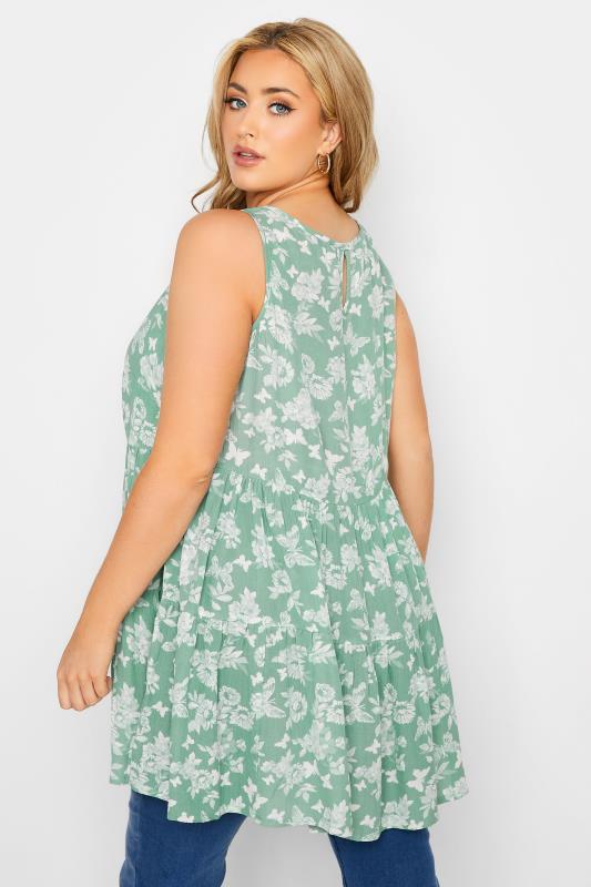 Curve Sage Green Butterfly Floral Print Tiered Tunic Top_C.jpg