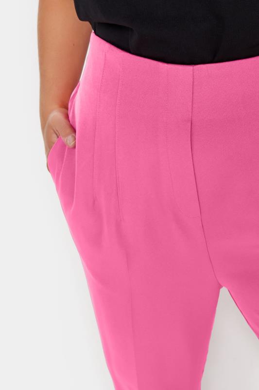 YOURS Plus Size Curve Bright Pink Darted Waist Tapered Trousers | Yours Clothing  3