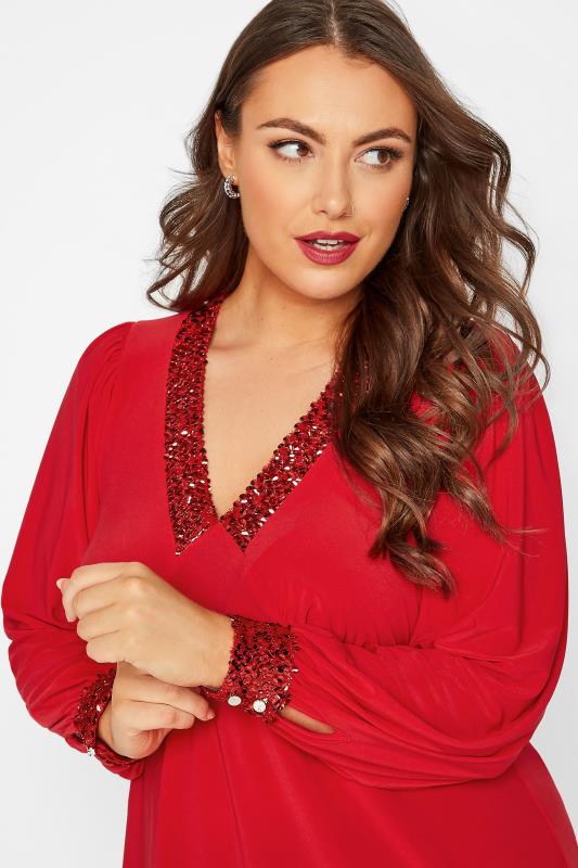 YOURS LONDON Plus Size Red Sequin Trim Top | Yours Clothing 4