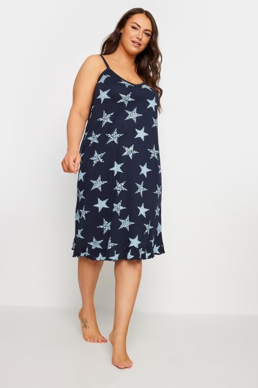 YOURS Plus Size Navy Blue Star Print Chemise Nightdress | Yours Clothing 2