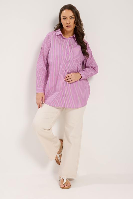 YOURS Plus Size Pink Stripe Button Through Shirt | Yours Clothing 2