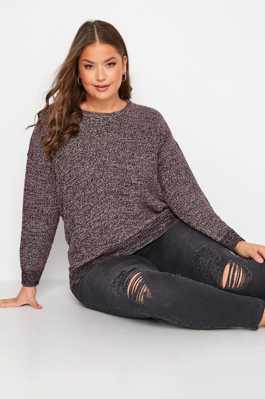 Plus Size Pink & Black Twist Essential Knitted Jumper | Yours Clothing 2