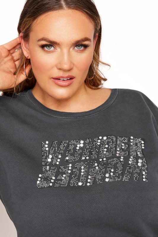 Curve Grey Washed Sequin Diamante 'Wonder' Slogan Sweatshirt Dress_D.jpg