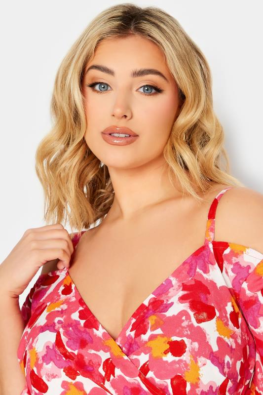 YOURS Plus Size Pink Floral Cold Shoulder Midaxi Dress | Yours Clothing 4