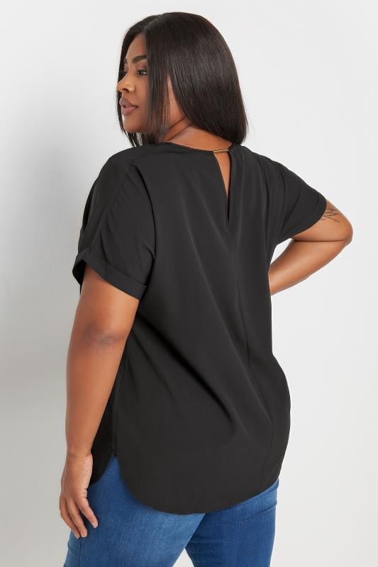 YOURS Plus Size Black Notch Neck Blouse | Yours Clothing 3