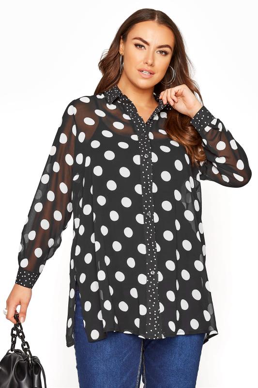 Plus Size YOURS LONDON Black Polka Dot Boyfriend Shirt | Yours Clothing 1