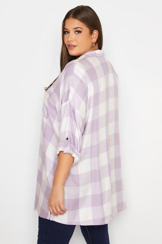 Plus Size Lilac Purple Checked Oversized Shirt | Yours Clothing  3