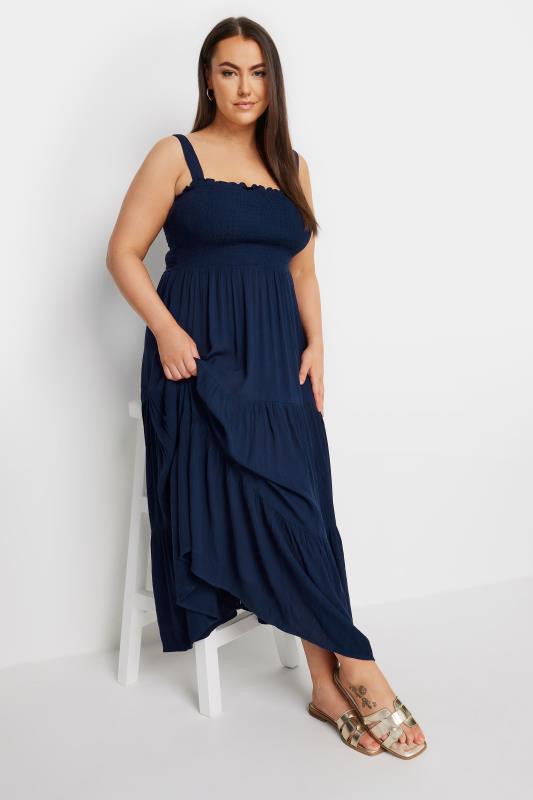 YOURS Plus Size Navy Blue Shirred Tiered Maxi Dress | Yours Clothing 2