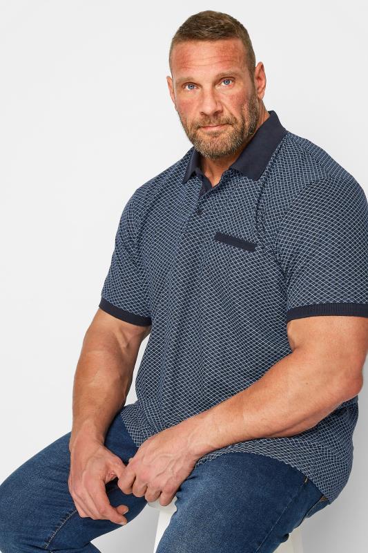 Men's  BadRhino Big & Tall Navy Blue Geometric Print Polo Shirt