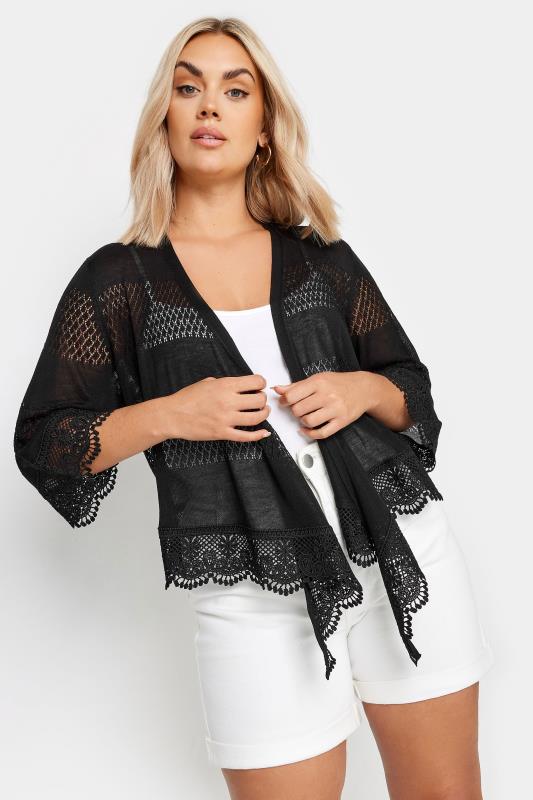 YOURS Plus Size Black Lace Waterfall Shrug | Yours Clothing 1