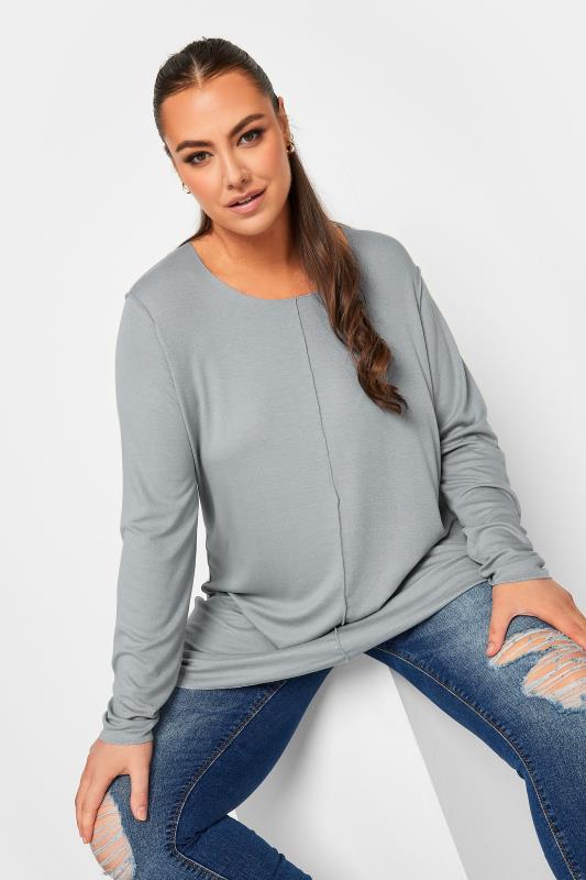YOURS Curve Plus Size Grey Front Seam Top | Yours Clothing  1