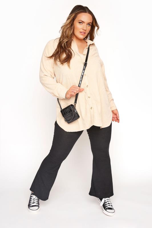 Plus Size  Black Ribbed Flare Leggings