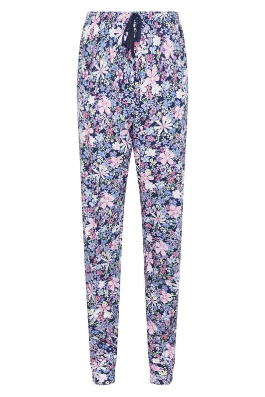 LTS Tall Navy Blue Summer Floral Cuffed Cotton Pyjama Bottoms 5