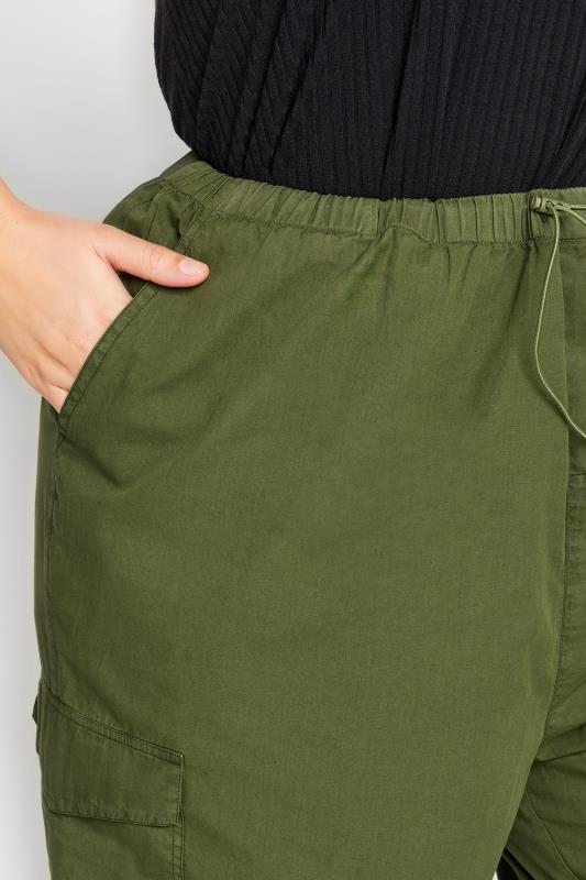 YOURS Curve Plus Size Khaki Green Cargo Parachute Trousers | Yours Clothing  3