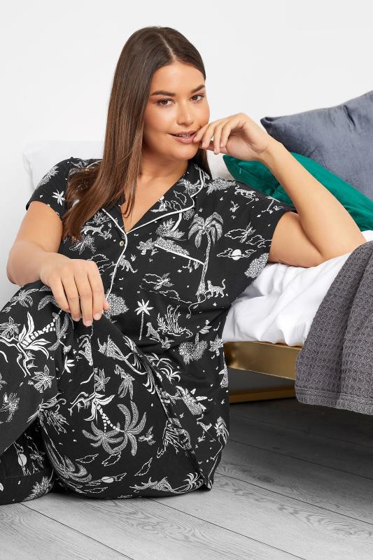 Tall Women's LTS Tall Black Jungle Print Cotton Pyjama Set | Long Tall Sally  4