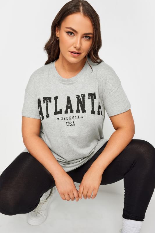YOURS 2 PACK Plus Size Beige Brown & Grey 'Atlanta' Slogan T-Shirt | Yours Clothing 6