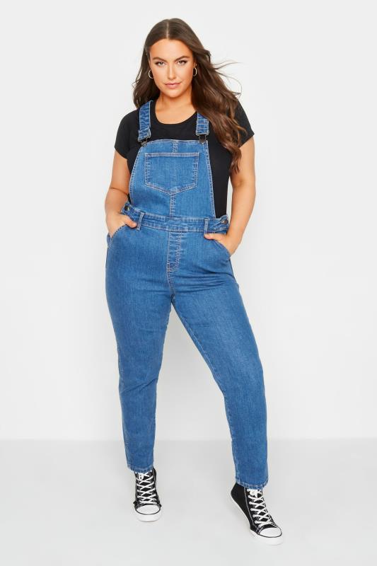 Plus Size Blue Straight Leg Dungarees | Yours Clothing  2