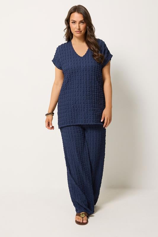 YOURS Plus Size Navy Blue Bubble Textured T-Shirt | Yours Clothing 1