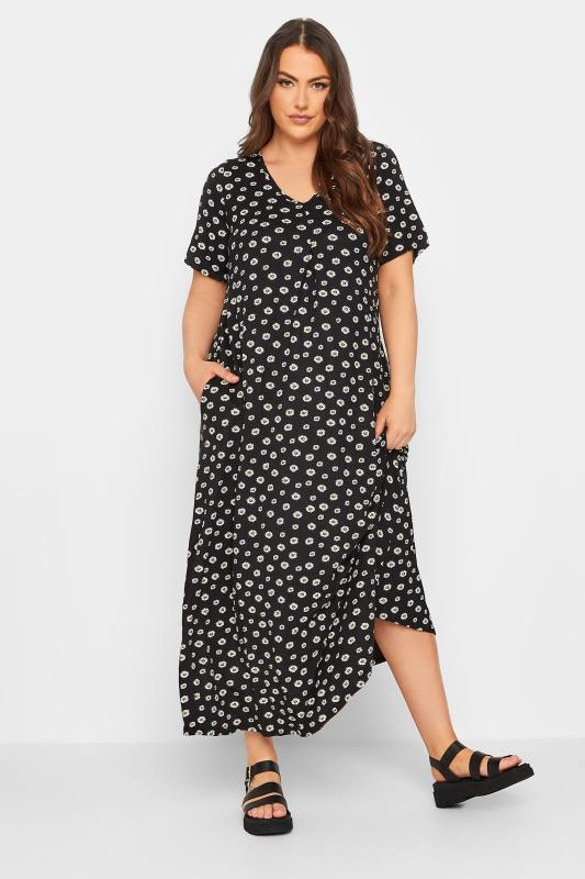 LIMITED COLLECTION Plus Size Black Daisy Pleat Front Maxi Dress | Yours Clothing  2