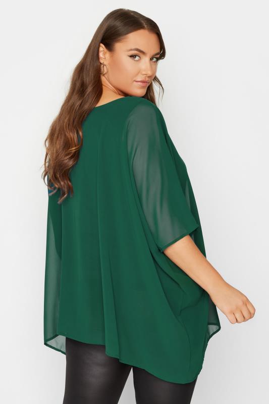 YOURS LONDON Plus Size Green Chiffon Cape Blouse | Yours Clothing 3