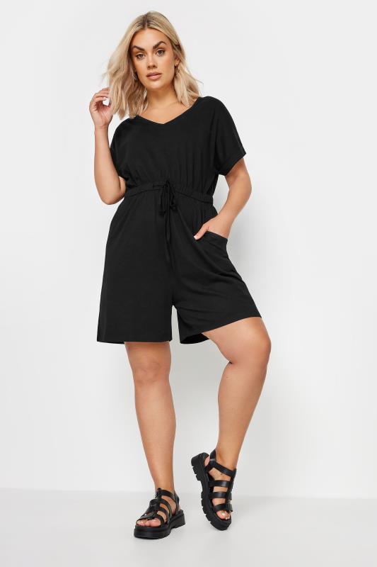 LIMITED COLLECTION Plus Size Black Drawstring Playsuit | Yours Clothing 2