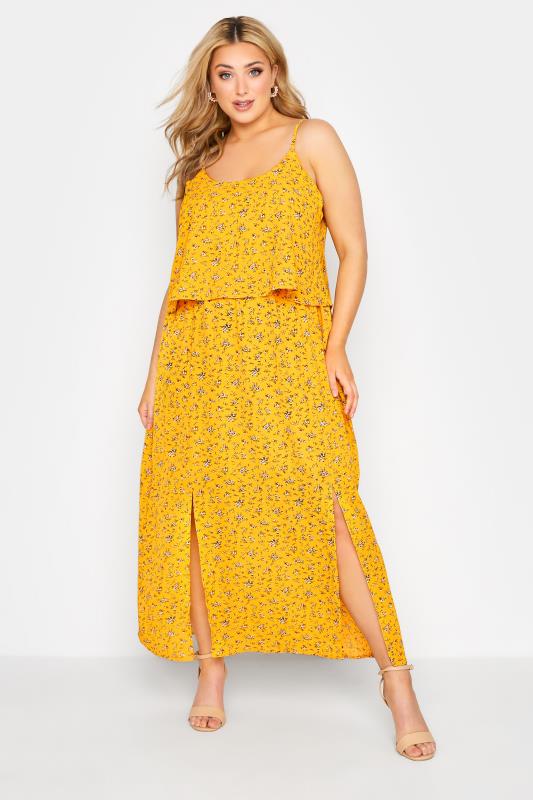 YOURS LONDON Curve Yellow Ditsy Floral Overlay Dress 2
