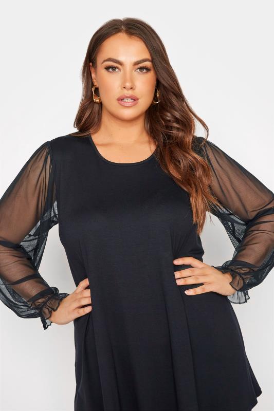 LIMITED COLLECTION Curve Black Mesh Sleeve Swing Top_D.jpg