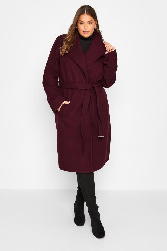 LTS Tall Women's Burgundy Red Belted Coat | Long Tall Sally 1
