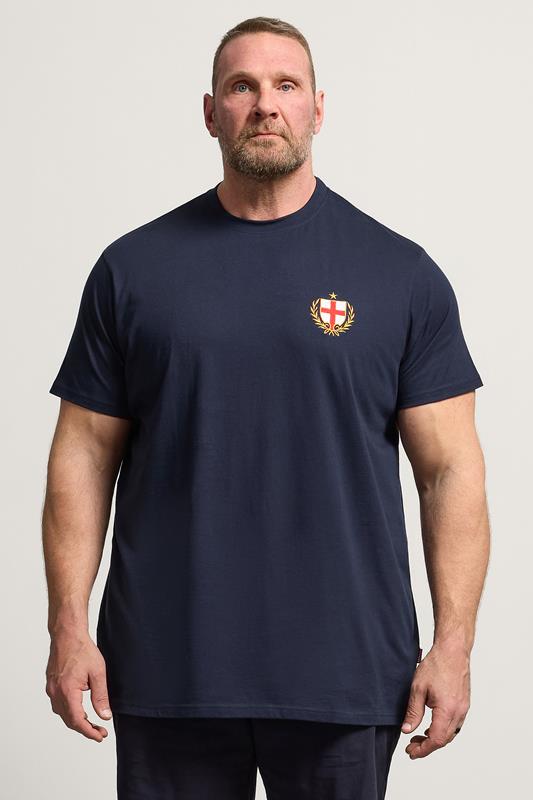  BadRhino Big & Tall T-shirt extra-long bleu marine avec écusson de l'Angleterre