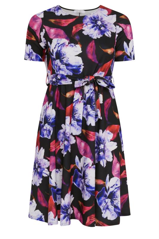 YOURS LONDON Plus Size Black Floral Print Skater Dress | Yours Clothing 5