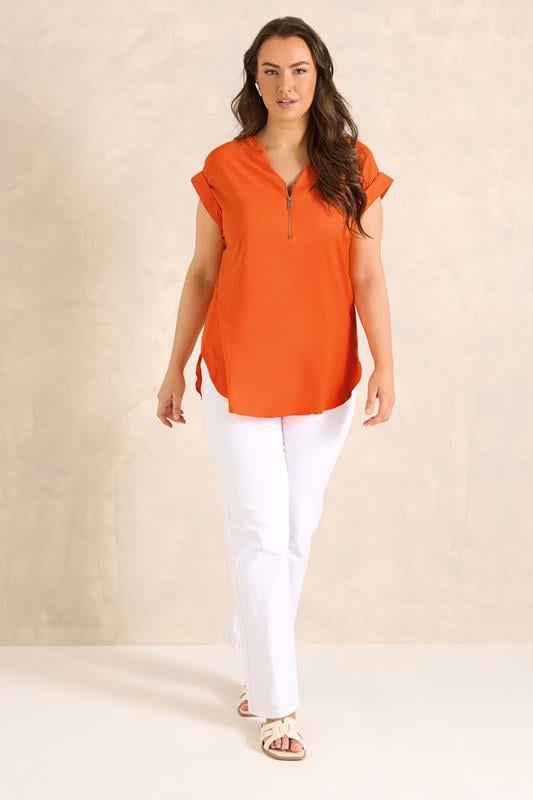 EVANS Plus Size Orange Zip Front Blouse | Evans 1