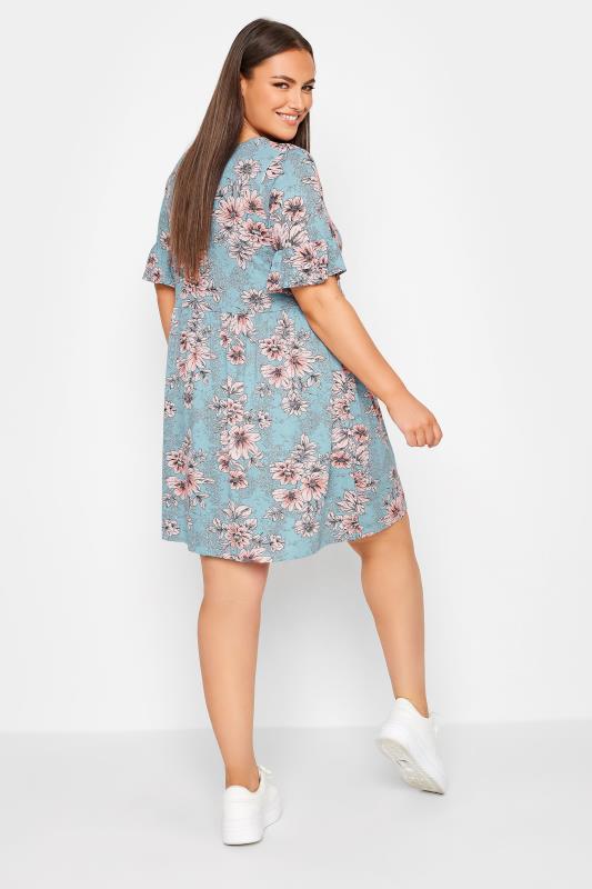 YOURS Plus Size Blue Floral Print Smock Tunic Dress | Yours Clothing 3