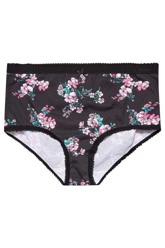5 PACK Curve Black Floral High Waisted Full Briefs 3
