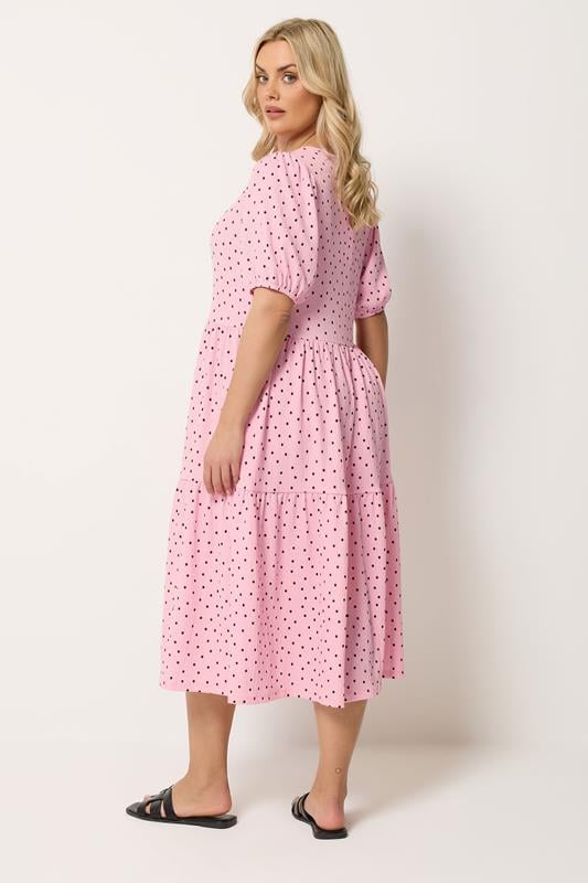 YOURS Plus Size Pink Polka Dot Tiered Dress | Yours Clothing 2