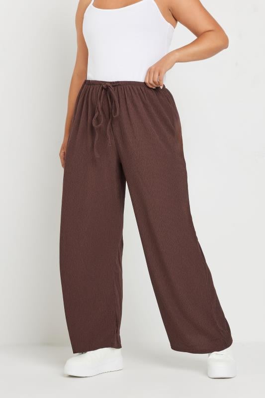 Plus Size  YOURS Curve Brown Textured Wide Leg Trousers