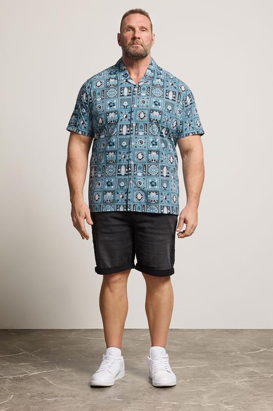 D555 Big & Tall Teal Blue Cuban Short Sleeve Shirt | BadRhino 1
