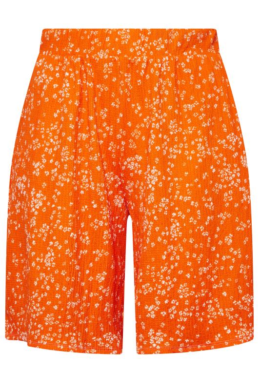YOURS Plus Size Orange Ditsy Print Pull On Shorts | Yours Clothing 4