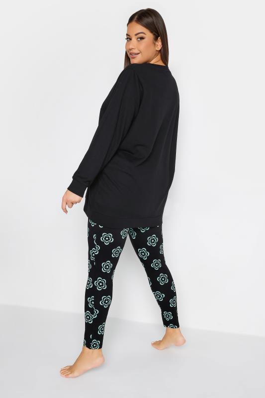 YOURS Curve Black 'Day Off' Flower Print Lounge Set | Yours Clothing 3