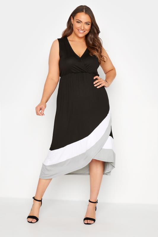 Curve Black Colour Block Wrap Midaxi Dress 2